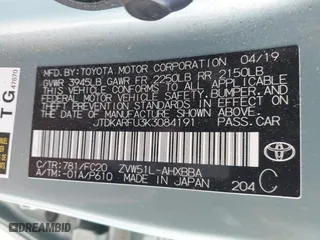 2019 Toyota Prius L Eco with VIN JTDKARFU3K3084191, listed as a IAAI auction lot 41732381 with 179,430 mi miles. Bid and sale history available at carsss.com. Image 9.