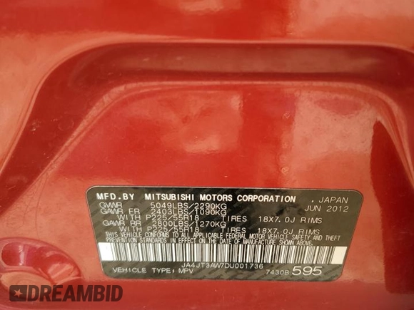 2013 Mitsubishi Outlander SE z VIN JA4JT3AW7DU001736, wystawiony jako Copart lot #59701515 z przebiegiem 121 929 mil mil oraz Szkoda całkowita • Salvage title. Historia ofert i sprzedaży dostępna na DreamBid. Obrazek 14.