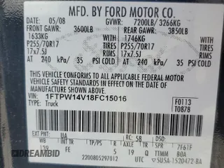 2008 Ford F-150 XLT z VIN 1FTPW14V18FC15016, wystawiony jako Copart lot #62897115 z przebiegiem 283 318 mil mil oraz Szkoda całkowita • Salvage title. Historia ofert i sprzedaży dostępna na DreamBid. Obrazek 12.