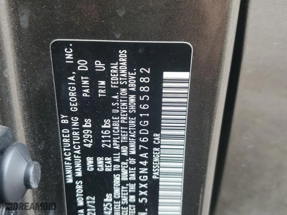 2013 Kia Optima EX with VIN 5XXGN4A76DG165882, listed as a Copart auction lot 51316695 with 86,087 mi miles and Salvage Title. Bid and sale history available at carsss.com. Image 14.