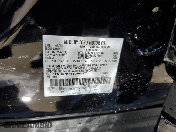 2025 Ford Explorer ST-Line with VIN 1FMUK7KH6SGA64976, listed as a Copart auction lot 46298065 with 1,346 mi miles and Salvage title. Bid and sale history available at DreamBid. Image 13.