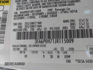 2018 Ford Fusion SE with VIN 3FA6P0H71JR115009, listed as a IAAI auction lot 40270894 with 54,508 mi miles. Bid and sale history available at carsss.com. Image 9.