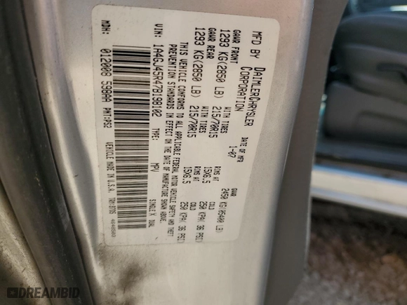 2007 Chrysler Town & Country SWB with VIN 1A4GJ45R47B198102, listed as a Copart auction lot 69111594 with 299,406 mi miles and Salvage Title. Bid and sale history available at carsss.com. Image 16.