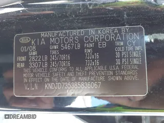 2008 Kia Sorento LX with VIN KNDJD735385836067, listed as a IAAI auction lot 41827802 with 137,796 mi miles. Bid and sale history available at carsss.com. Image 9.