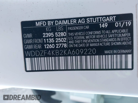 2019 Mercedes-Benz E-Class E 300 with VIN WDDZF4KB2KA609220, listed as a IAAI auction lot 41172669 with 49,607 mi miles. Bid and sale history available at carsss.com. Image 9.