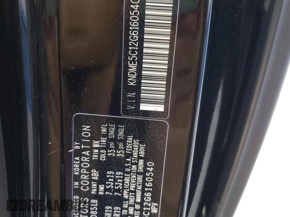 2016 Kia Sedona SX-L with VIN KNDME5C12G6160540, listed as a Copart auction lot 51087635 with 70,603 mi miles and Clean Title. Bid and sale history available at DreamBid. Image 14.