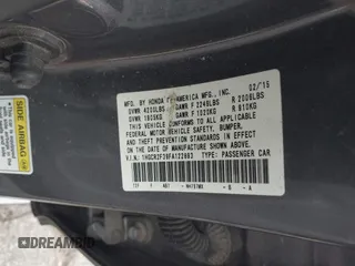 2015 Honda Accord Sedan LX with VIN 1HGCR2F39FA122893, listed as a IAAI auction lot 41714324 with Not Provided miles. Bid and sale history available at carsss.com. Image 9.