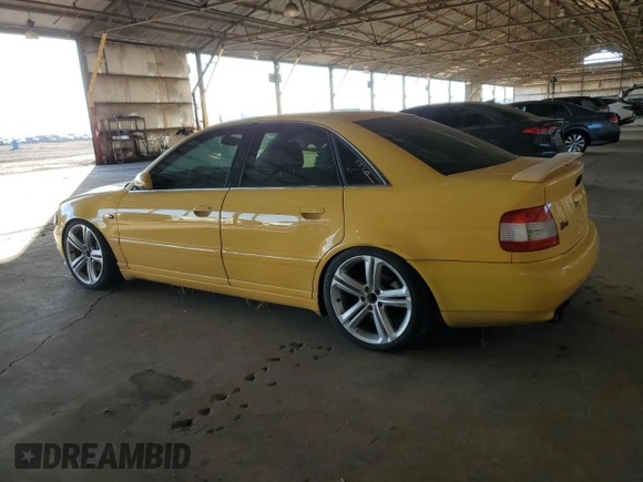 2000 Audi S4 z VIN WAUDD68D1YA107657, wystawiony jako Copart lot #81312104 z przebiegiem 133 371 mil mil oraz Czysty tytuł • Clean title. Historia ofert i sprzedaży dostępna na DreamBid. Obrazek 2.