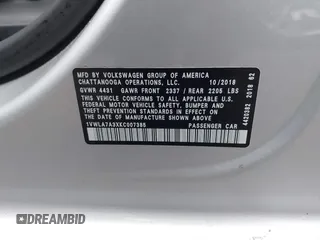 2019 Volkswagen Passat 2.0T Wolfsburg Edition with VIN 1VWLA7A3XKC007385, listed as a IAAI auction lot 41409014 with 36,208 mi miles. Bid and sale history available at carsss.com. Image 9.