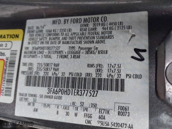 2014 Ford Fusion SE with VIN 3FA6P0HD1ER377527, listed as a IAAI auction lot 41929372 with 145,024 mi miles. Bid and sale history available at carsss.com. Image 9.