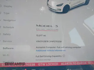 2022 Tesla Model 3 Performance with VIN 5YJ3E1ECXNF270238, listed as a IAAI auction lot 42173668 with 13,017 mi miles and . Bid and sale history available at DreamBid. Image 7.