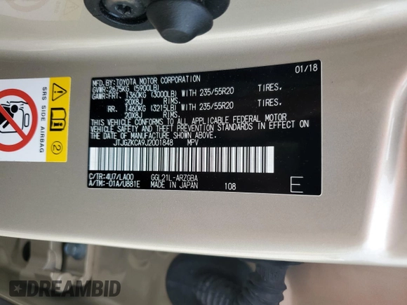 2018 Lexus RX 350L Premium with VIN JTJGZKCA9J2001848, listed as a Copart auction lot 61371135 with 60,459 mi miles and Salvage title. Bid and sale history available at DreamBid. Image 13.