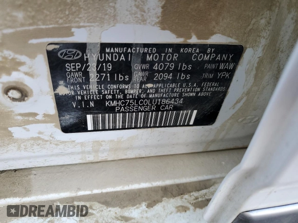 2020 Hyundai Ioniq SE with VIN KMHC75LC0LU186434, listed as a Copart auction lot 58251755 with 131,785 mi miles and Salvage title. Bid and sale history available at DreamBid. Image 12.