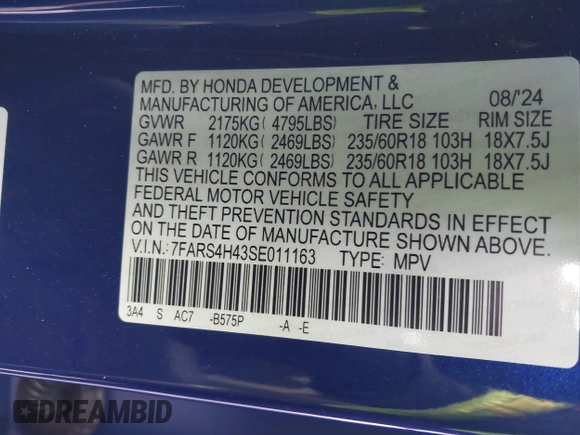 2025 Honda CR-V EX with VIN 7FARS4H43SE011163, listed as a IAAI auction lot 41530834 with 1,346 mi miles and . Bid and sale history available at DreamBid. Image 9.