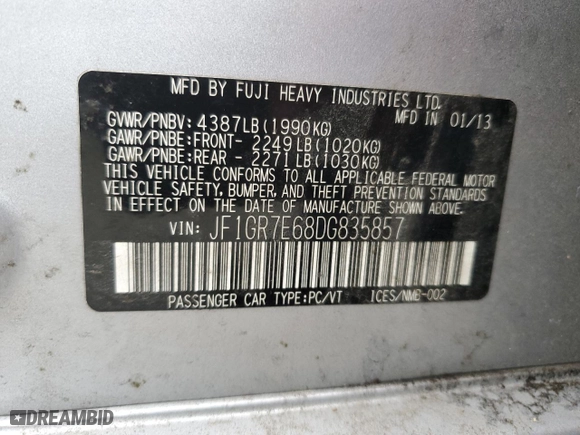2013 Subaru Impreza Wagon WRX WRX with VIN JF1GR7E68DG835857, listed as a Copart auction lot 87079224 with NaN miles and Salvage Title. Bid and sale history available at carsss.com. Image 12.