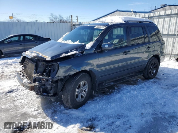 2003 Honda Pilot EX z VIN 2HKYF18563H607437, wystawiony jako Copart lot #46503435 z przebiegiem 107 286 mil mil oraz Szkoda całkowita • Salvage title. Historia ofert i sprzedaży dostępna na DreamBid. Obrazek 1.