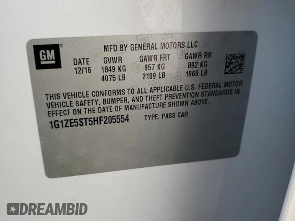 2017 Chevrolet Malibu LT with VIN 1G1ZE5ST5HF205554, listed as a Copart auction lot 55805075 with 165,445 mi miles and Clean Title. Bid and sale history available at DreamBid. Image 12.