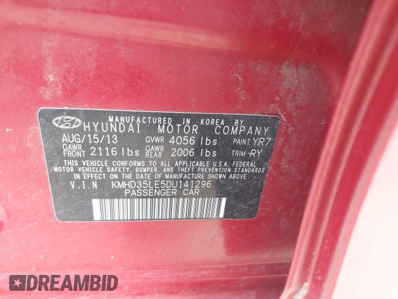 2013 Hyundai Elantra с VIN KMHD35LE5DU141296, выставлен на аукционе IAAI как лот 42531078 с пробегом 273 361 миль миль и . История ставок и продаж доступна на DreamBid. Изображение 9.