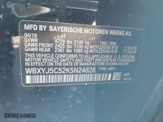 2019 BMW X2 xDrive28i with VIN WBXYJ5C52K5N24828, listed as a IAAI auction lot 41155049 with 59,597 mi miles. Bid and sale history available at carsss.com. Image 9.
