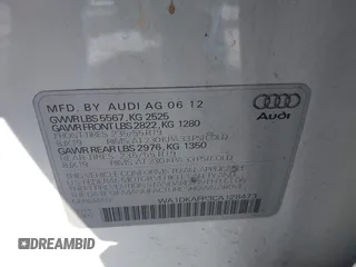 2012 Audi Q5 3.2L Premium Plus with VIN WA1DKAFP3CA128473, listed as a IAAI auction lot 41247682 with 183,373 mi miles. Bid and sale history available at carsss.com. Image 9.