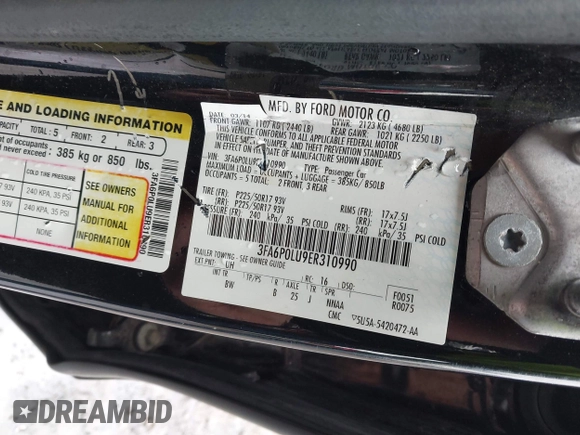 2014 Ford Fusion SE Hybrid with VIN 3FA6P0LU9ER310990, listed as a IAAI auction lot 42336303 with 197,588 mi miles and . Bid and sale history available at DreamBid. Image 9.