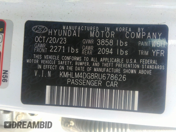 2024 Hyundai Elantra SEL z VIN KMHLM4DG8RU678626, wystawiony jako IAAI lot #42794258 z przebiegiem 53 871 mil mil oraz . Historia ofert i sprzedaży dostępna na DreamBid. Obrazek 9.