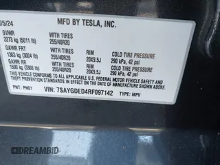 2024 Tesla Model Y с VIN 7SAYGDED4RF097142, выставлен на аукционе IAAI как лот 41484729 с пробегом 20 миль миль и . История ставок и продаж доступна на DreamBid. Изображение 9.