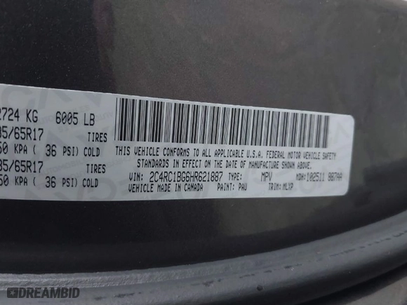 2017 Chrysler Pacifica Touring-L with VIN 2C4RC1BG6HR621887, listed as a IAAI auction lot 41794409 with NaN miles. Bid and sale history available at carsss.com. Image 9.