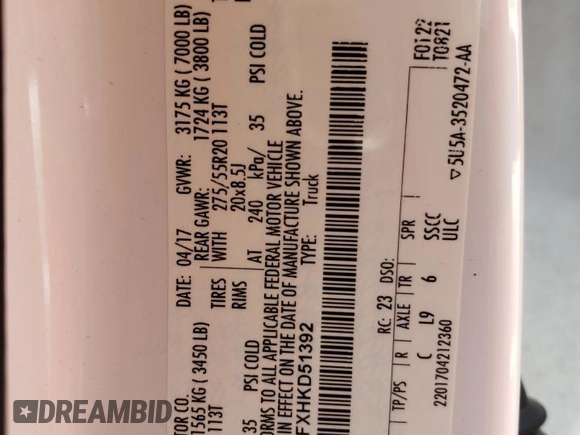 2017 Ford F-150 XL with VIN 1FTEW1EFXHKD51392, listed as a Copart auction lot 65843754 with 103,363 mi miles and Non repairable. Bid and sale history available at DreamBid. Image 13.