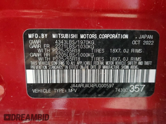 2023 Mitsubishi Outlander ES z VIN JA4ARUAU4PU000597, wystawiony jako Copart lot #53704445 z przebiegiem 27 206 mil mil oraz Szkoda całkowita • Salvage title. Historia ofert i sprzedaży dostępna na DreamBid. Obrazek 13.