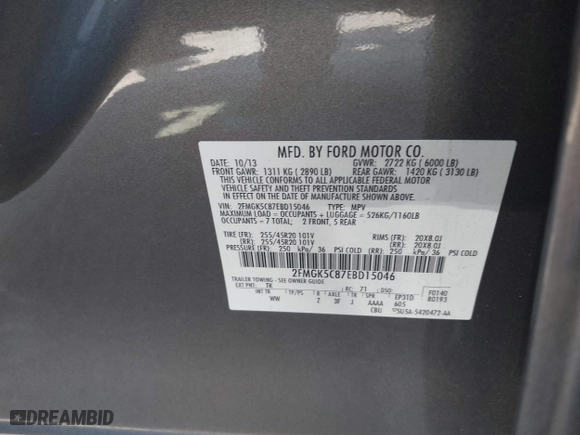 2014 Ford Flex SEL with VIN 2FMGK5C87EBD15046, listed as a IAAI auction lot 41719837 with 140,461 mi miles. Bid and sale history available at carsss.com. Image 9.
