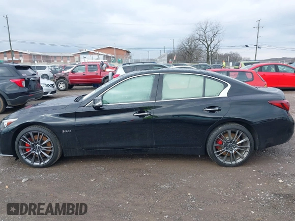 2018 Infiniti Q50 RED SPORT 400 with VIN JN1FV7ARXJM481650, listed as a IAAI auction lot 41572515 with 75,957 mi miles. Bid and sale history available at carsss.com. Image 14.