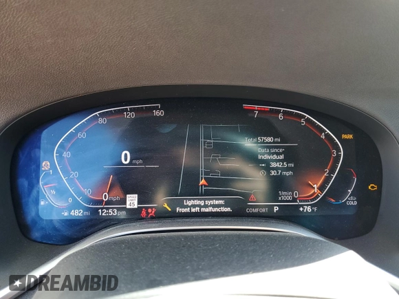 2020 BMW 7 Series 740i with VIN WBA7T2C07LCD79725, listed as a Copart auction lot 48498255 with 57,580 mi miles and Salvage title. Bid and sale history available at DreamBid. Image 9.