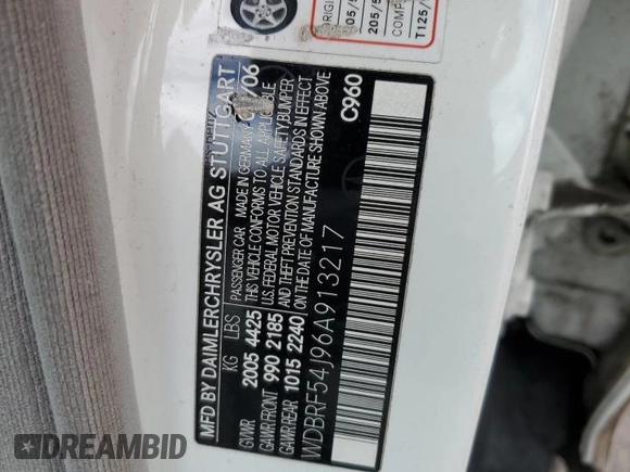 2006 Mercedes-Benz C with VIN WDBRF54J96A913217, listed as a Copart auction lot 60497924 with 219,657 mi miles and Salvage Title. Bid and sale history available at DreamBid. Image 13.