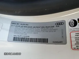 2018 Audi A3 2.0T Premium with VIN WAU78LFF7J1010246, listed as a Copart auction lot 84117344 with 48,042 mi miles and Non Repairable. Bid and sale history available at carsss.com. Image 13.
