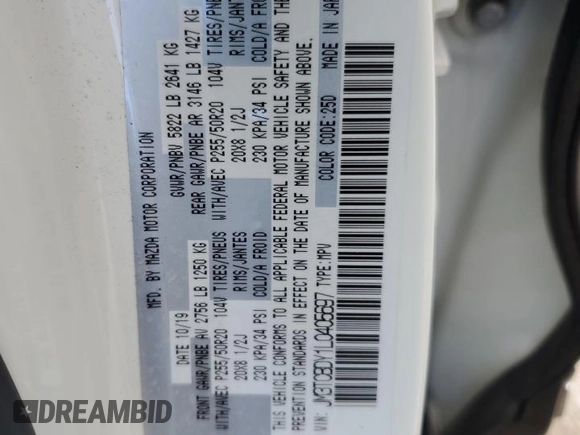 2020 Mazda CX-9 Grand Touring with VIN JM3TCBDY1L0405697, listed as a Copart auction lot 72993724 with 54,140 mi miles and Salvage Title. Bid and sale history available at carsss.com. Image 15.