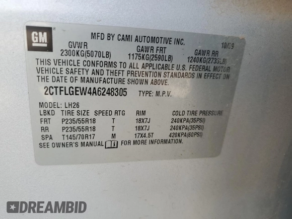 2010 GMC Terrain SLT-1 z VIN 2CTFLGEW4A6248305, wystawiony jako Copart lot #72005474 z przebiegiem 157 247 mil mil oraz Szkoda całkowita • Salvage title. Historia ofert i sprzedaży dostępna na DreamBid. Obrazek 12.
