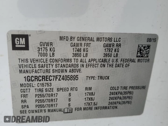 2015 Chevrolet Silverado 1500 LT with VIN 1GCRCREC7FZ405895, listed as a Copart auction lot 51670365 with 219,879 mi miles and Non Repairable. Bid and sale history available at carsss.com. Image 12.