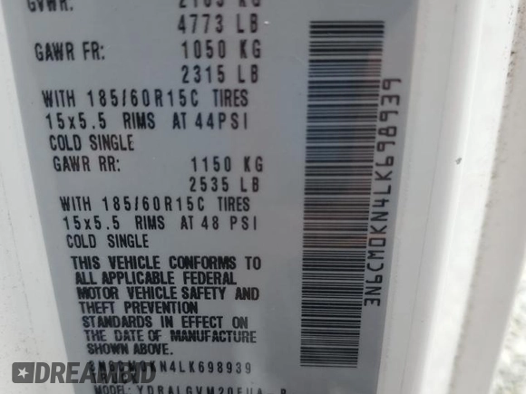 2020 Nissan NV200 SV with VIN 3N6CM0KN4LK698939, listed as a Copart auction lot 60987455 with 101,200 mi miles and Salvage title. Bid and sale history available at DreamBid. Image 13.