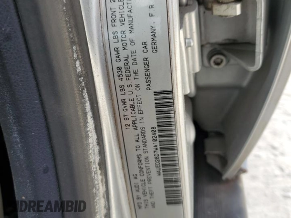 1998 Audi A4 with VIN WAUED28D7WA102408, listed as a Copart auction lot 77905754 with Not provided miles and Non repairable. Bid and sale history available at DreamBid. Image 13.