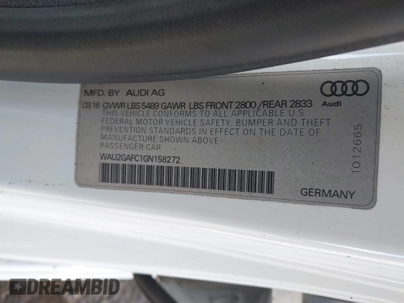 2016 Audi A7 Prestige with VIN WAU2GAFC1GN158272, listed as a IAAI auction lot 42012170 with 99,775 mi miles and . Bid and sale history available at DreamBid. Image 9.