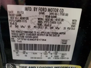 2013 Ford F-150 XLT with VIN 1FTFW1E69DFB17364, listed as a Copart auction lot 67545864 with 98,243 mi miles and Salvage Title. Bid and sale history available at carsss.com. Image 12.