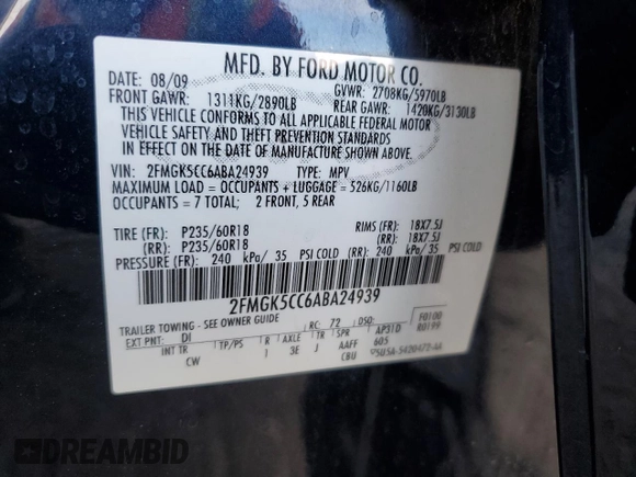 2010 Ford Flex SEL z VIN 2FMGK5CC6ABA24939, wystawiony jako Copart lot #51869795 z przebiegiem 174 987 mil mil oraz Szkoda całkowita • Salvage title. Historia ofert i sprzedaży dostępna na DreamBid. Obrazek 15.