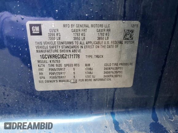 2016 Chevrolet Silverado 1500 LT with VIN 1GCVKREC0GZ171778, listed as a Copart auction lot 53093835 with 147,589 mi miles and Salvage Title. Bid and sale history available at DreamBid. Image 12.