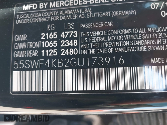 2016 Mercedes-Benz C 300 Luxury with VIN 55SWF4KB2GU173916, listed as a IAAI auction lot 41868935 with 73,484 mi miles and . Bid and sale history available at DreamBid. Image 9.