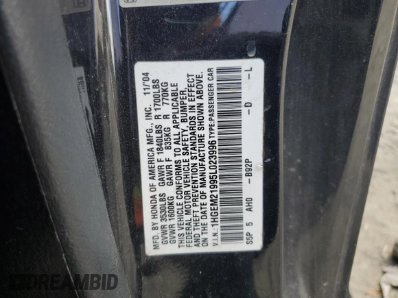 2005 Honda Civic EX with VIN 1HGEM21995L023996, listed as a Copart auction lot 75929274 with 150,577 mi miles and Salvage Title. Bid and sale history available at carsss.com. Image 14.