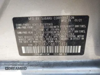 2021 Subaru Crosstrek Premium with VIN JF2GTAPC9M8321474, listed as a IAAI auction lot 42637682 with 34,920 mi miles and . Bid and sale history available at DreamBid. Image 9.