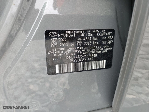 2023 Hyundai Sonata SEL Plus with VIN KMHL44J20PA276848, listed as a Copart auction lot 50339575 with 21,277 mi miles and Non Repairable. Bid and sale history available at carsss.com. Image 12.