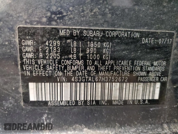 2017 Subaru Impreza Sport with VIN 4S3GTAL67H3752672, listed as a Copart auction lot 48243635 with 127,485 mi miles and Salvage Title. Bid and sale history available at carsss.com. Image 14.