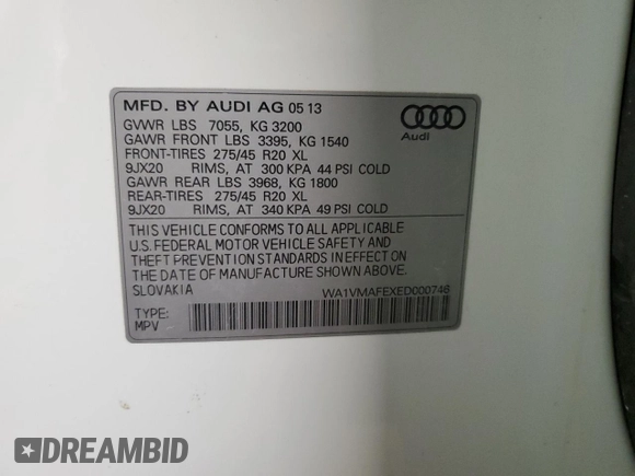 2014 Audi Q7 3.0L TDI Prestige with VIN WA1VMAFEXED000746, listed as a Copart auction lot 88471025 with 169,679 mi miles and Salvage Title. Bid and sale history available at carsss.com. Image 14.